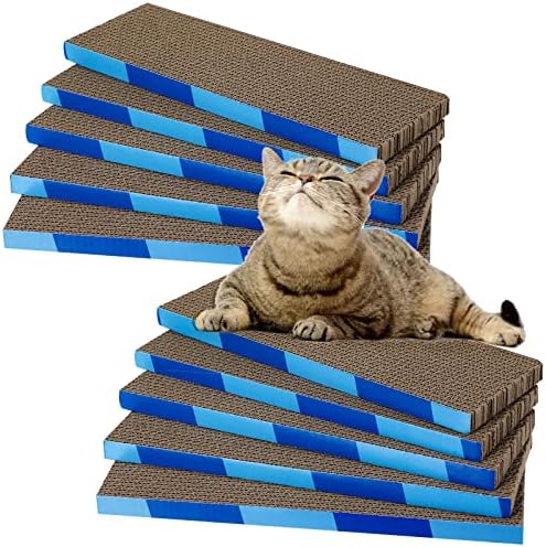 Tatuo 10 Pcs Cat Scratching Pads Large Cat Scratcher Cardboard 14.6 x 4.7 Inch Double Sided Scratch Board, Non-Toxic, Durable, Safe for Pets