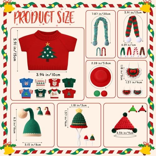 24 Pcs Christmas Guinea Pig Clothes Includes 8 Guinea Pig Stuff Warm Sweaters, 8 Hand-Knitted Mini Hats, and 8 Cute Little Scarves for Hamster Bunny Small Animal Warm Costume