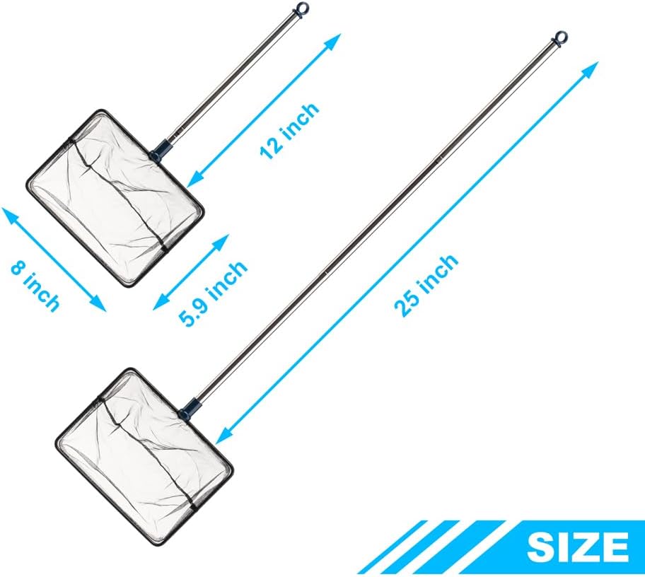 DaToo 8 Inch Aquarium Fish Net for Betta Fish Tank Nano Nylon Net with Extendable Handle 12-25 Inch, 1 Yr Warranty