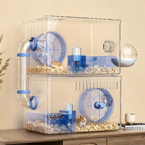 Hamster Cage,Clear Modular Habitat with Tube for Dwarf Hamster