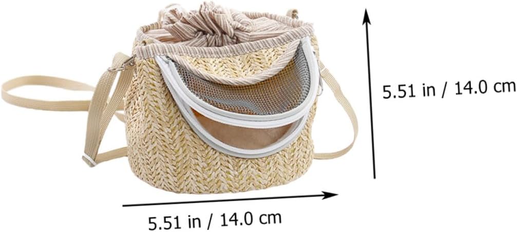 Hamster Carrier Bag Portable Small Animal Carrier with Ventilated Gauze Straw-Woven Appearance Travel Carry Bag for Outdoor Use 5.51 X 5.51 X 4.72 in