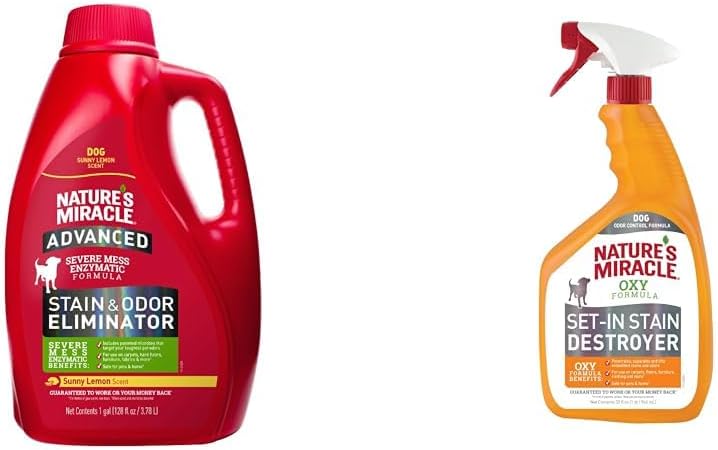 Nature's Miracle Advanced 128oz Dog Stain & Odor Remover and Set-In Stain Destroyer Bundle