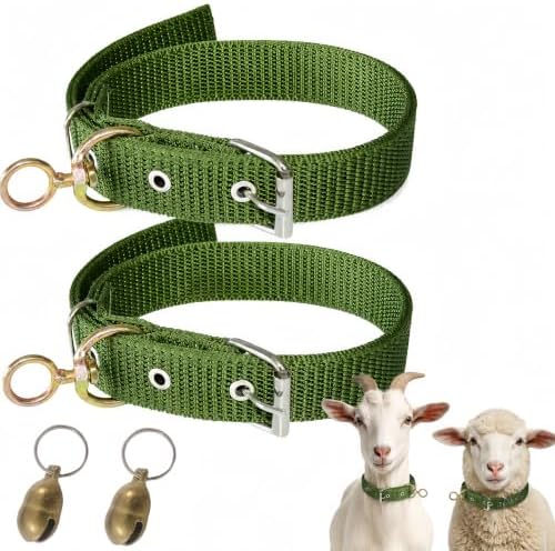 2 Pack Goat Collar with Bell, Adjustable Nylon Sheep Collar, Heavy Duty