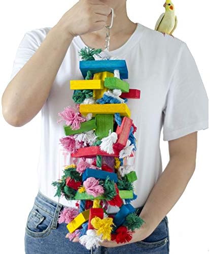19.7" Bird Block Knots Tearing Toy, Natural Wooden Parrot Chewing Toy