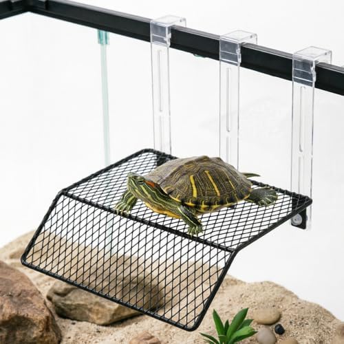 FMOACEN Hanging Turtle Basking Platform Heavy Duty Metal Above Tank Dock with Non Slip Ramp 3 Hooks and Suction Cups for Small to Medium Turtles Lizards Geckos and Hermit Crabs