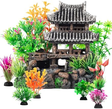 CousDUoBe 9Pcs Resin Castle Decorations Set，Realistic Fish Tank Castle with Eco-Friendly Design,Fish Tank Decorations Aquarium Accessories
