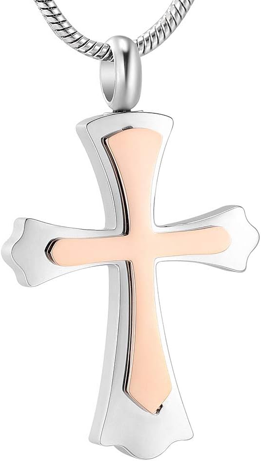 Stainless Steel Cross Memorial Cremation Ashes Urn Pendant Necklace Keepsake Jewelry Urn