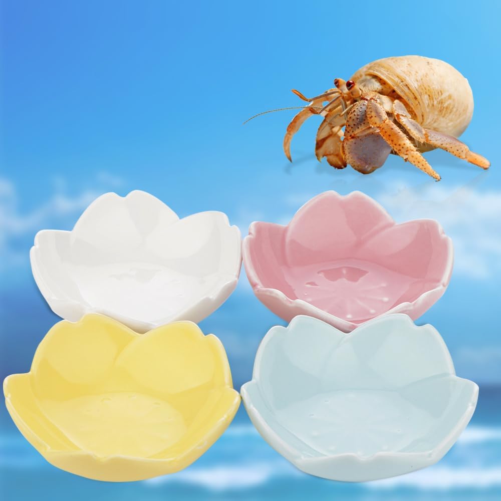 4 Pack Ceramic Food & Water Bowls Dual Dish Reptile Feeding Set for Hermits Crabs, Lizards, Geckos, Small Snakes and Snails