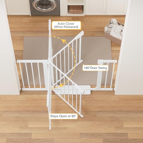 Cumbor 46" Auto Close Baby Gate & Cumbor 48" Dog Gate, Durable Child Gate for Stairs, Doorways, Easy Walk Thru Dog Gate for House for Doorways