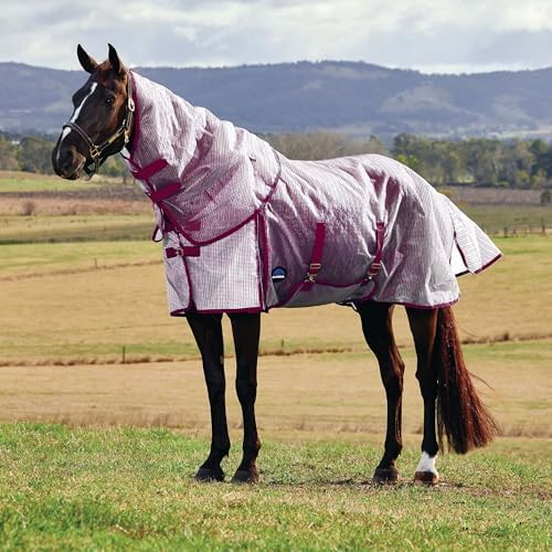 WeatherBeeta ComFiTec Ripshield Fly Sheet Detach-A-Neck, White/Burgundy, 78"