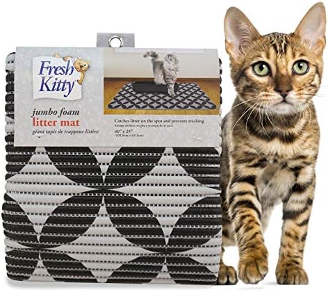Fresh Kitty Durable XL Jumbo Foam Litter Box Mat – BPA and Phthalate Free, Water Resistant, Traps Litter from Box, Scatter Control, Easy Clean Mats – Gray Pattern 40”x 25” (9052)