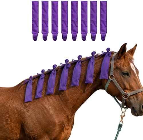 Horse Mane Bags for Horses - Protect Mane from Wind, Sun & Mud - Anti-Tangle & Anti-Breakage - Nylon Washable - Set of 8 (Purple & Black) (Purple)
