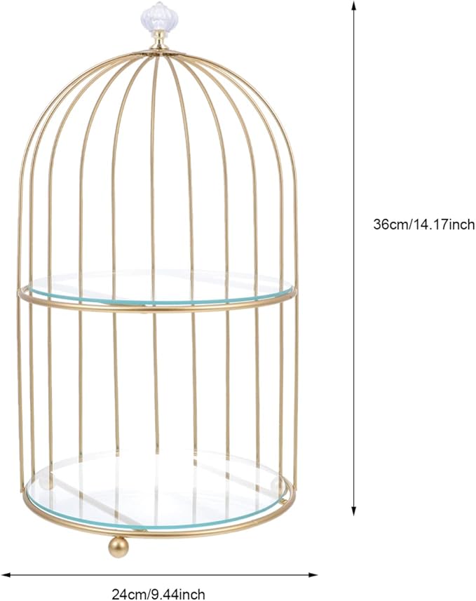 DOITOOL Gold Metal Cupcake Stand Bird Cage Dessert Stand, 2 Tier Dessert - Image 3