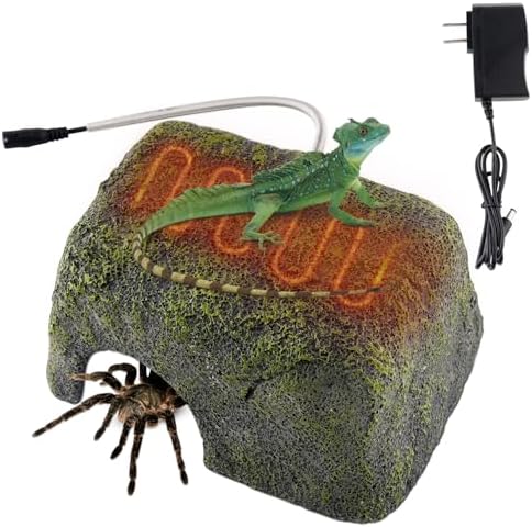 Reptile Heated Rock Bearded Dragon Basking Platform with Hide Cave,12V Thermostatic Heat Rocks Reptiles Habitat Decor Accessories for Lizard Gecko Tortoise Snake