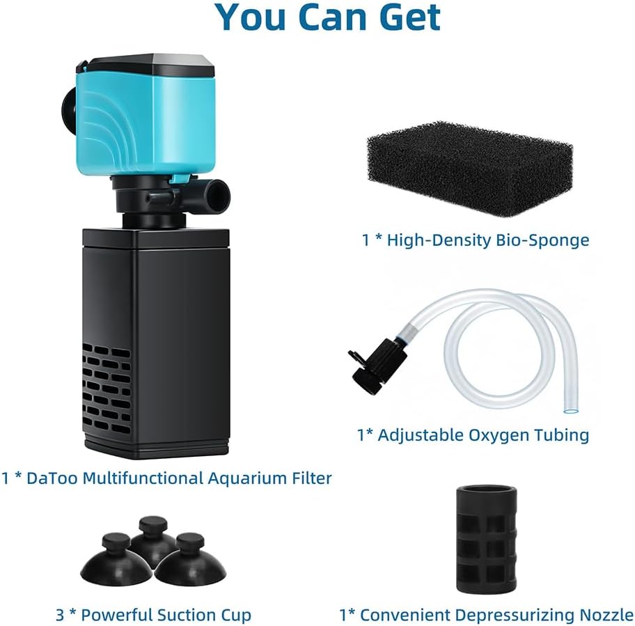 DaToo Aquarium Filter 35-75 Gallon Fish Tank Filter 400GPH Powerful Pump for Aquariums Adjustable Air Flow Submersible Internal Aquarium Filters for Pond Wavemaker Air Supply Freshwater and Saltwater