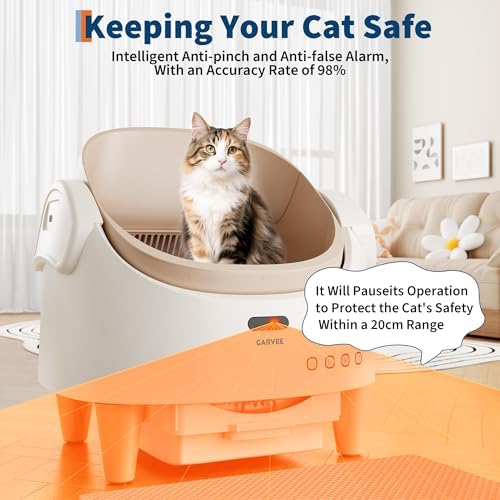 Garvee Self Cleaning Cat Litter Box, Open-Top Automatic Cat Litter Box with APP Control Upgraded Safety Protection, 360° Safety Sensors, Advanced Odor Leak Control, Includes 1 Roll Waste Bag