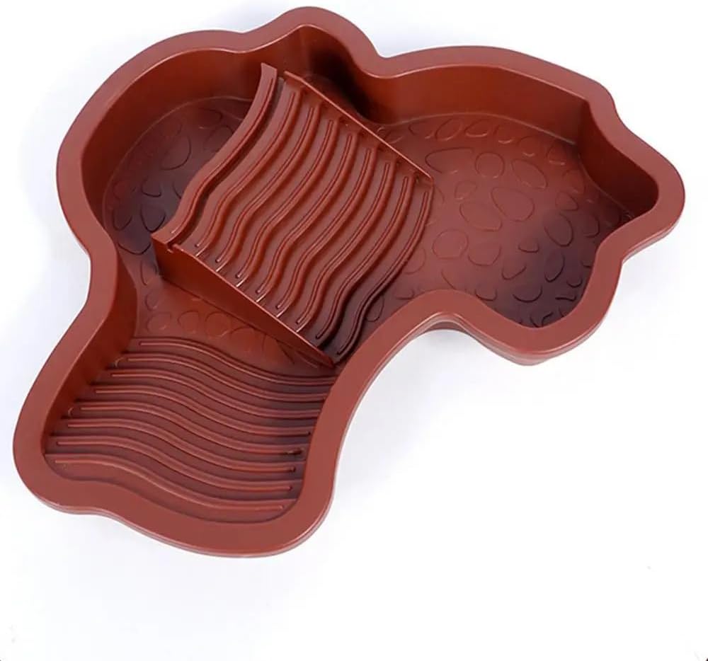 Extra Large Reptile Bathing Pool Reptile Feeding Dish Water Bowl with Ramp Aquarium Ornament for Gecko, Snake, Turtle, Bearded Dragon, Lizard Bath (Brown Red)