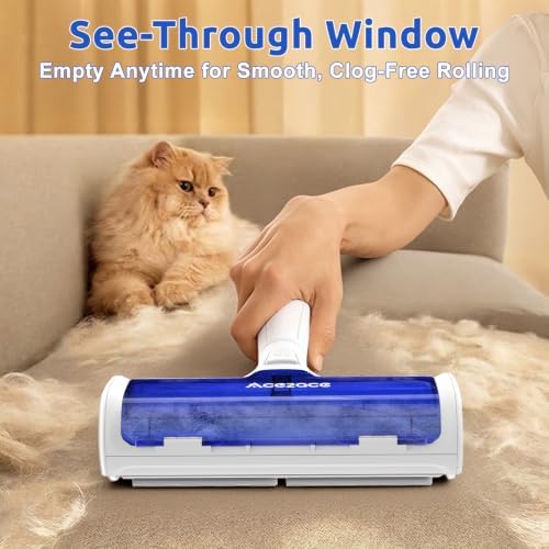 ACE2ACE Pet Hair Remover, Reusable Lint Roller with Translucent Bin, Blue