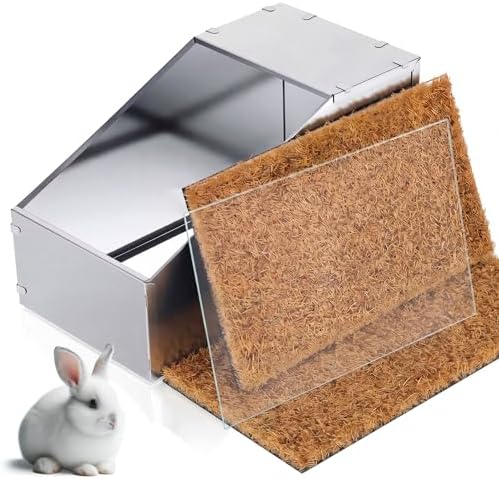 Maxcheck Galvanized Metal Rabbit Nesting Box, 18.5*10.6*10 in with 2 Pcs Grass Mats, Bunny Small Animal Nest with Removable Acrylic Floor for Breeding, Durable, Easy to Clean for Indoor/Outdoor Use