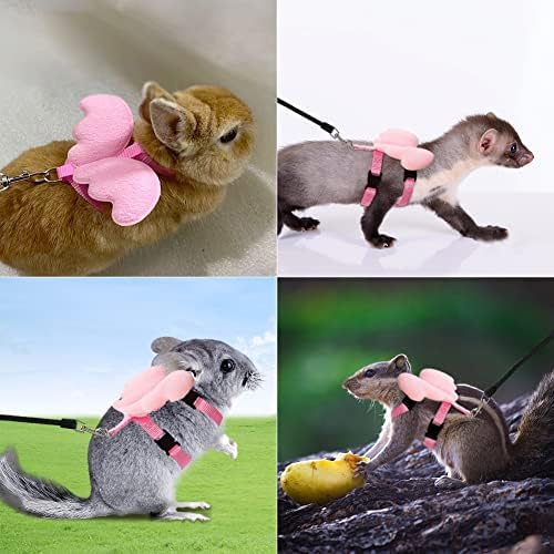 La La Pet® Adjustable Retractable Rabbit Harness and Leash Set Bunny Harness Leash Set Small Animal Cute Wings Harness Leash Set for Outdoor Walking Running Jogging M