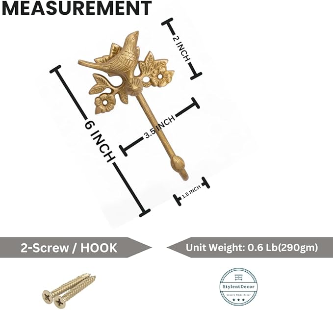 STYLENT Decor Solid Brass Bird Antique Towel Hook Bathroom Accessories Retro - Image 5