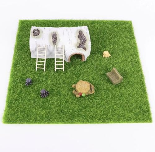 9 Pack Jumping Spider Habitat Decor Set with 11.8" x 11.8" Fake Grass Base, Faux Tree Bark Jumping Spider Hideout, Mini Ladders and Log Jumping Spider Décor, Natural Jumping Spider Enclosure Acce