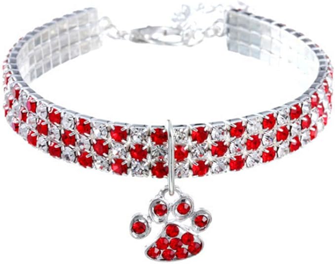 Pet Collar with Diamonds, Adjustable Crystal Diamond Elastic Heart Claw Pendant by RayMinsino