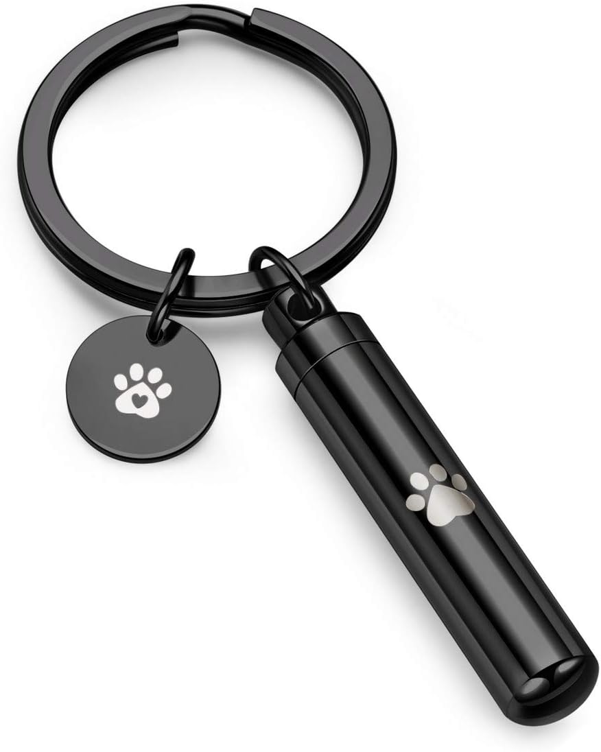 Personalized Master Free Engraving Custom Pet Dog Paw Cylinder Cremation Urn Keychain Keepsake Memorial Ashes Jewelry Black
