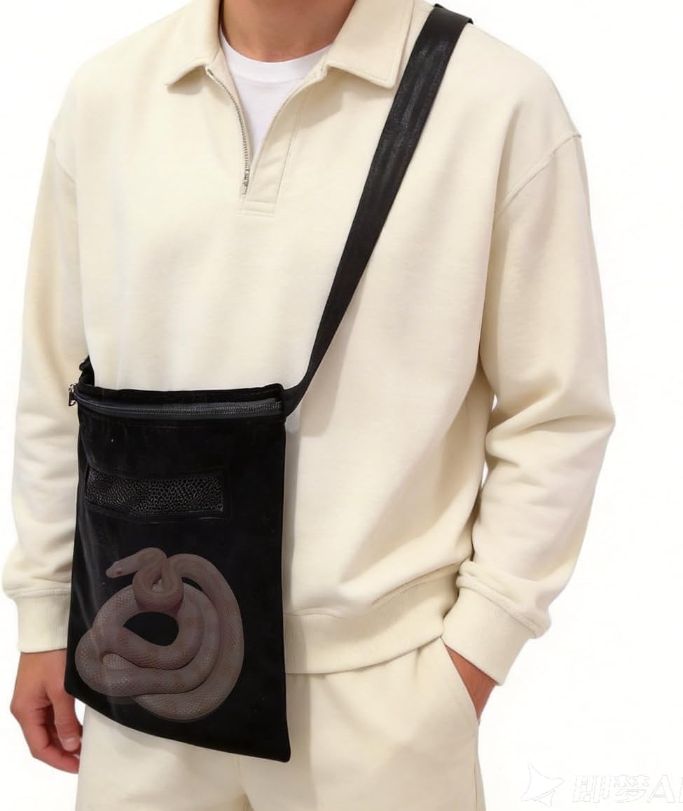 Breathable Snake Carrier Bag for Travel, Escape-Proof Reptile Transport Bag, Short Flannel with Adjustable Strap, Pouch for Reptiles Like Ball Pythons, Geckos &Iguanas, Ideal for Vet Visits & Outdoor