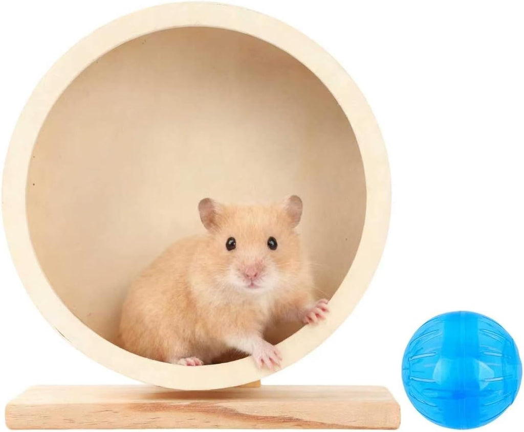 9 Inch Hamster Wooden Silent Exercise Running Wheel with Mini Running Ball
