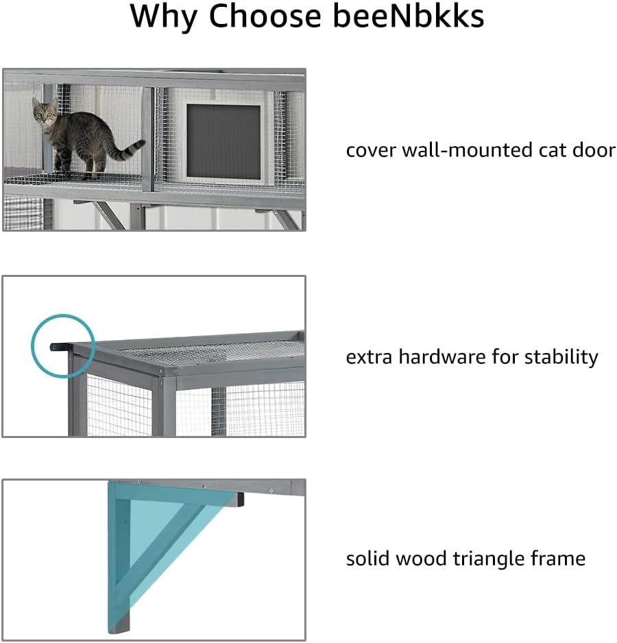 beeNbkks Outdoor Cat Tunnel, Extendable Passage Connect Home to Outdoor Cat Catio Enclosure House, 45’’ Safe Tunnel Walkway for Indoor Kittens, Wooden Pet Tube for Window Deck Patio Balcony Garden