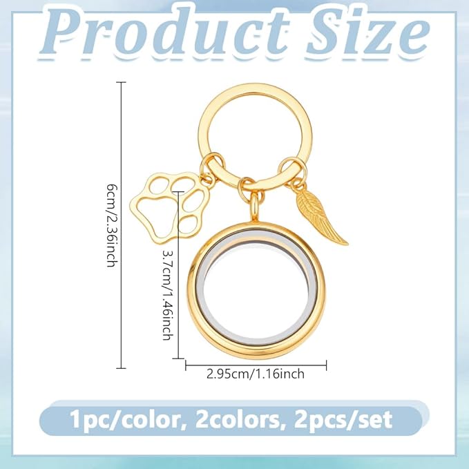 NBEADS 2 Pcs 2 Colors Pet Personalized Picture Keychain, 2.36inch Pet Memorial - Image 2
