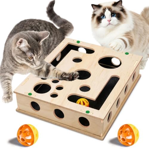 Cat Scratch Puzzle Enrichment Box with Bell Ball, Large Cat Nail File Enrichment Box with Sandpaper Liner, Stress-Free Alternative to Trimming Nails, for Indoor Cats