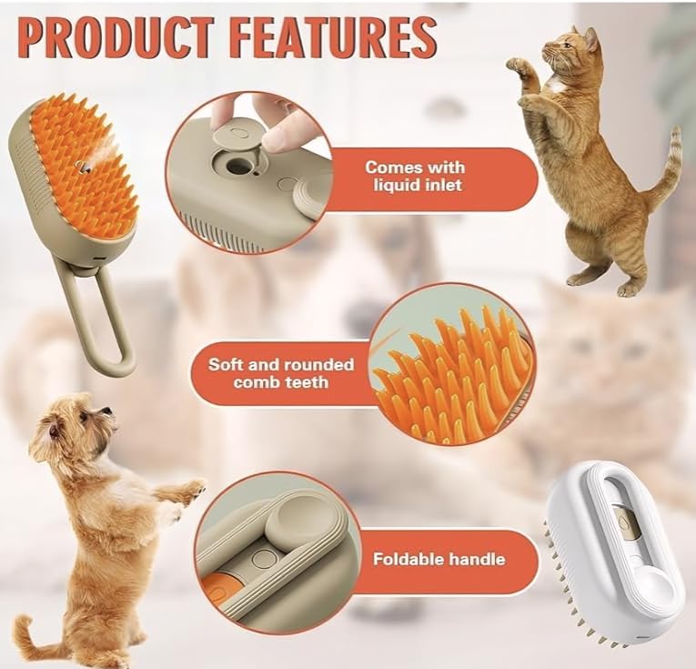 Premium Multi-Functional Cat & Dog Steam Brush – Clinic-Grade 3-in-1 Tool