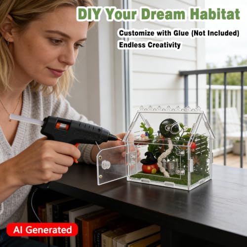 16Pcs Jumping Spider Enclosure Kit, 5.9"x3.9"x5.1" Arboreal Tarantula Habitat with Magnetic Lock & Decor, Acrylic Terrarium Complete Starter Kit for Small Spider, Praying Mantis, Reptile, Insect Cage