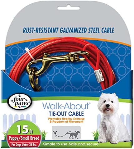 Four Paws Puppy Dog Tie Out Cable Red Puppy (15 Feet)