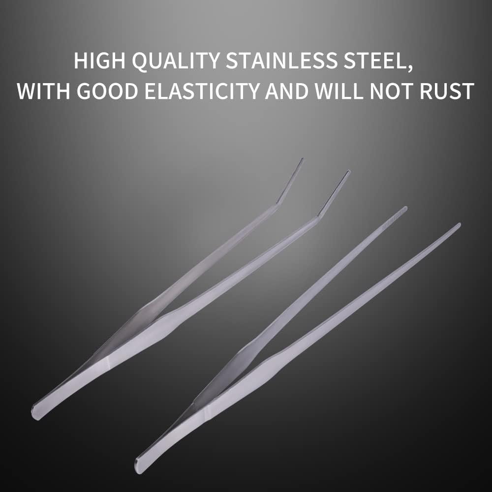 Extra Long Handle Aquarium Tweezers Serving Tongs Feed clamp,2 Pack Stainless Steel Straight and Curved Tweezers Set for Fish Tank Plants Reptile Feeding Tongs（15 Inchs）