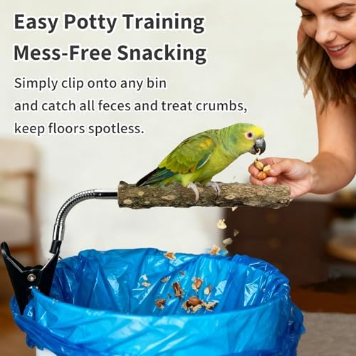 Bird Perch Stand for Trash Can, Adjustable & Portable Parrot Stand, Bendable Bird Training Perch for Cockatiels, Conures, Lovebirds and Medium & Small Parrots