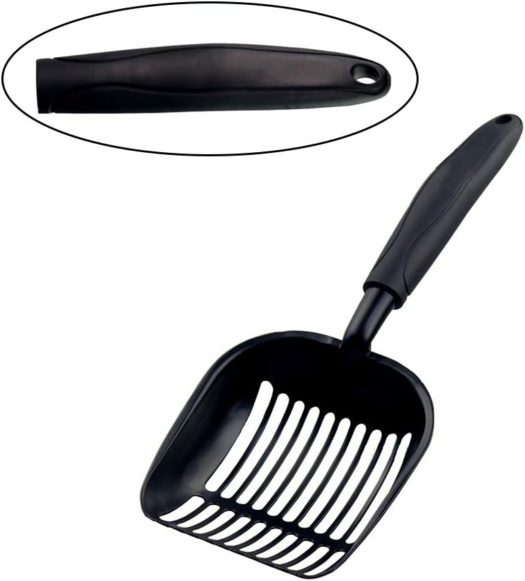 Cat Litter Scoops Latest Update Polishing Metal Cat Litter Scoop with Black, Solid Giant Aluminum Alloy Sifter Deep Shovel with TABS/Round Teeth Pet Kitty Litter Scooper