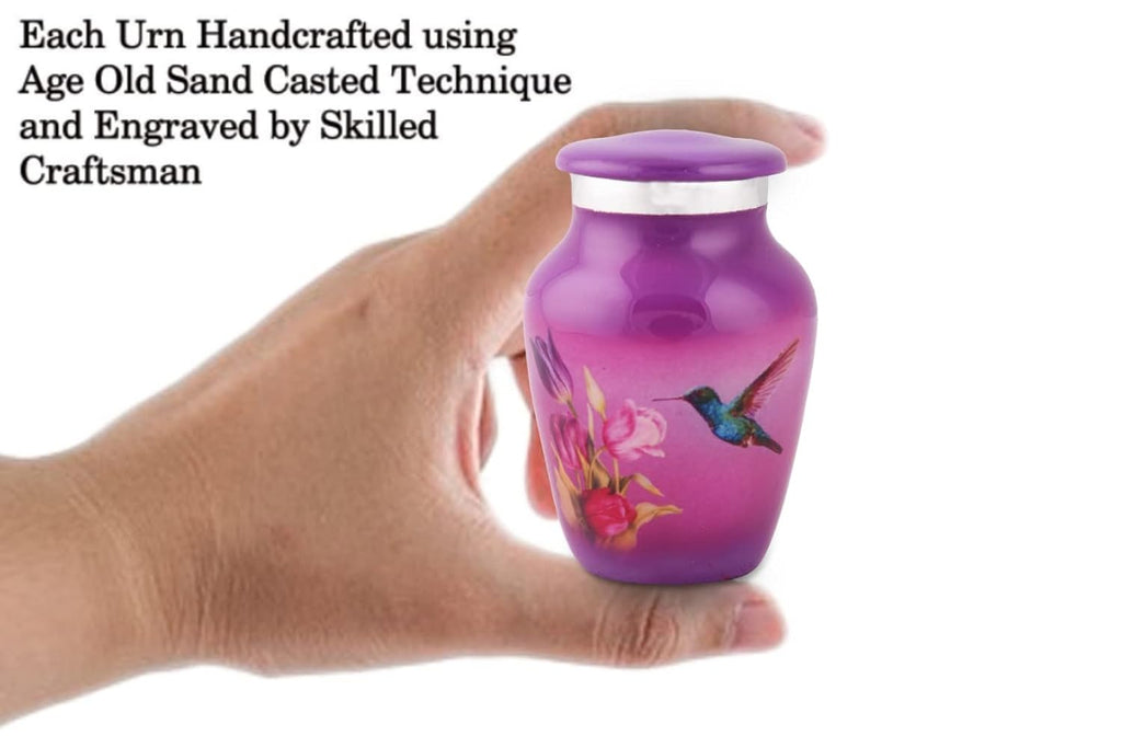 Bold & Divine Purple Hummingbird Keepsake Urn for Ashes | Set of 4 | 3.5 Cubic Inch | Keepsake Urn for Sharing The Ashes of a Loved One