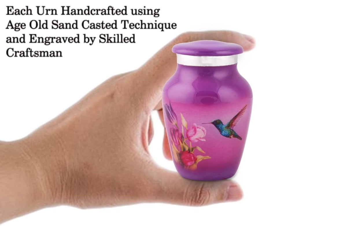 Bold & Divine Purple Hummingbird Keepsake Urn for Ashes | Set of 4 | 3.5 Cubic Inch | Keepsake Urn for Sharing The Ashes of a Loved One