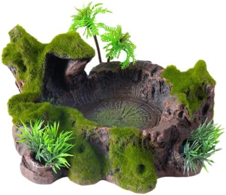 QIRMIZI Reptile Decor, Plastic Reptile Platform with Artificial Plants - Basking Habitat Decor for Lizard, Turtle, Frog, Snake