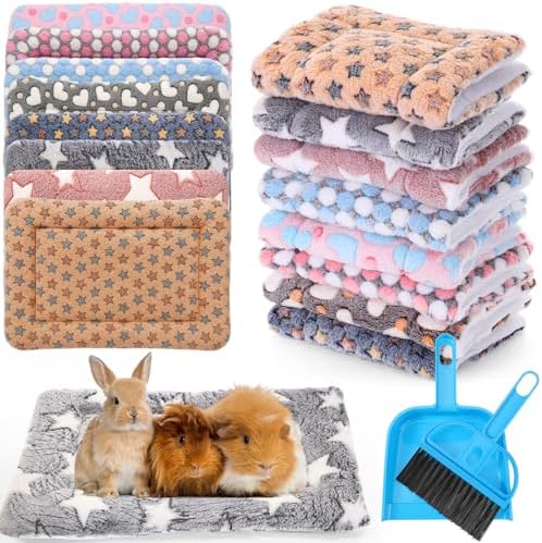 Tudomro 8 Pcs Bunny Guinea Pig Beds with Cleaning Dustpan Brush 14.5"x10.6" Warm Fleece Guinea Pig Pads Small Animal Sleeping Mats Accessories for Rabbit Hamster Squirrel Hedgehog Chinchilla Ferret