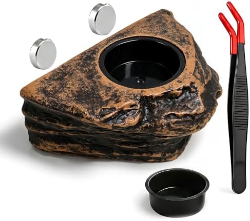 Magnetic Crested Gecko Feeding Ledge with Tongs, 2-Cup Rock Feeder