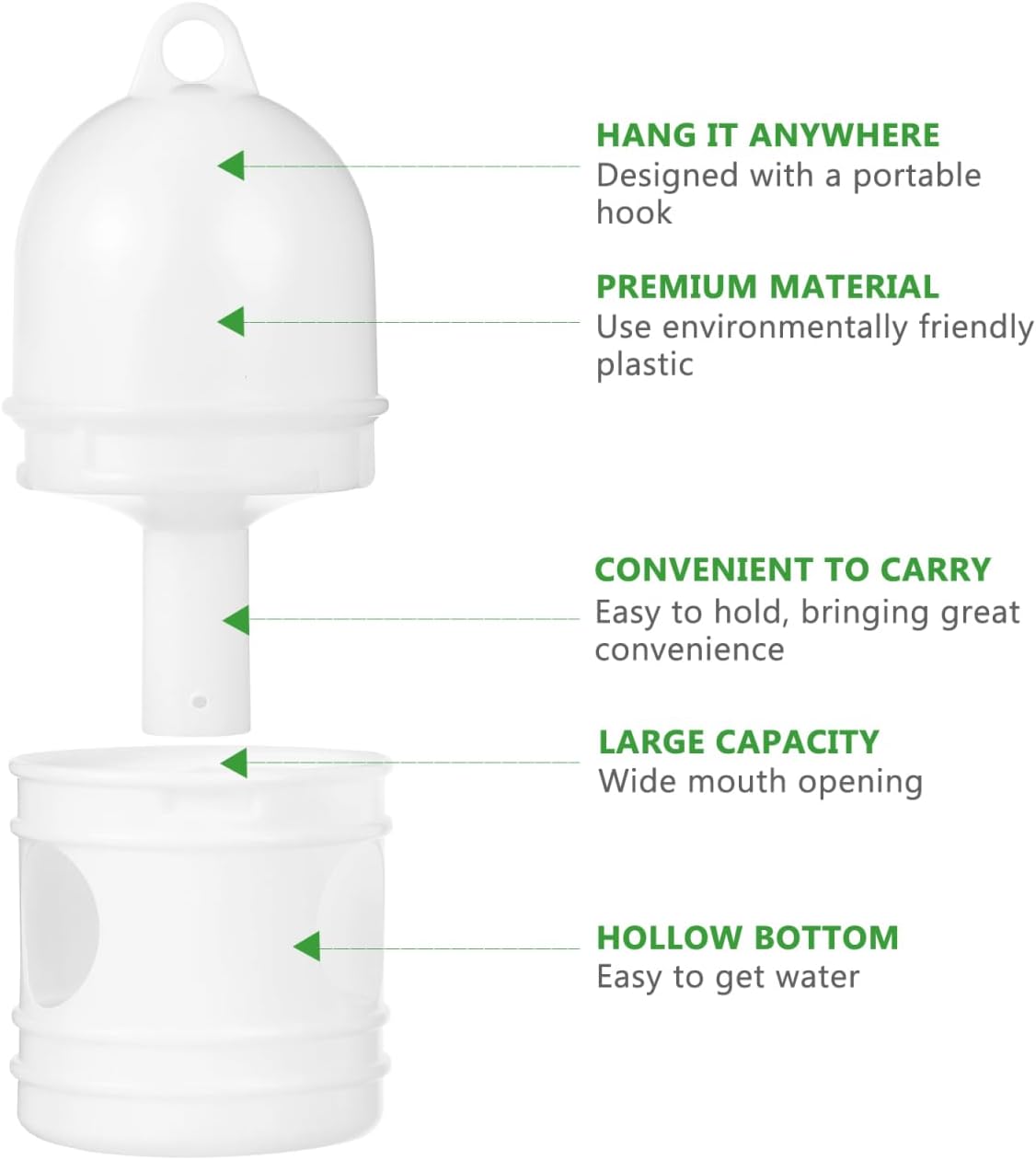 2Pcs Bird Water Dispenser Pigeon Water Feeder with Detachable Design Three Hole Drinking Automatic Food Outlet Lightweight White 9.45 Inch for Pigeons Parrots