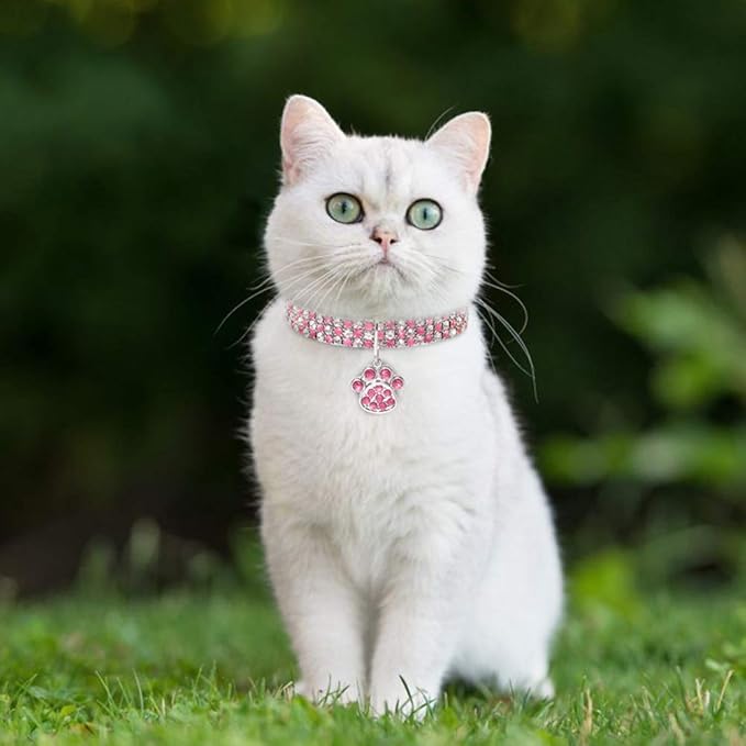 Pet Collar with Diamonds, Adjustable Crystal Diamond Elastic Heart Claw Pendant - Image 2