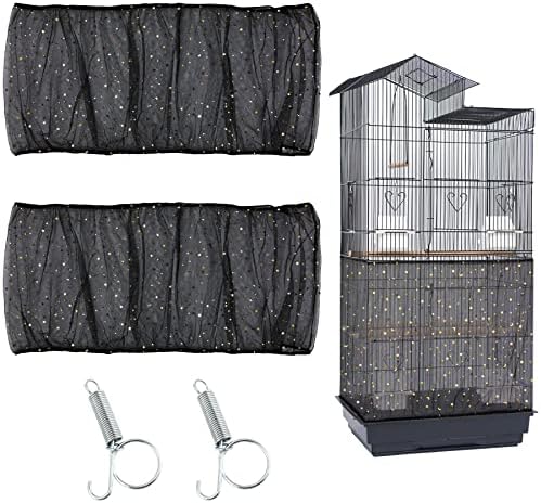 JULMELON 2 Pcs Bird Cage Seed Catcher Adjustable Netting Cover with Hooks