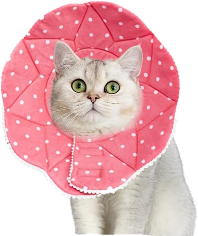 Soft Recovery Cone for Cats, Adjustable Post-Surgery Protective Collar, Comfortable Elizabethan Collar for Cats, Kittens, and Puppies to Prevent Wound Licking, E-Collar (美/首巻/粉/L)