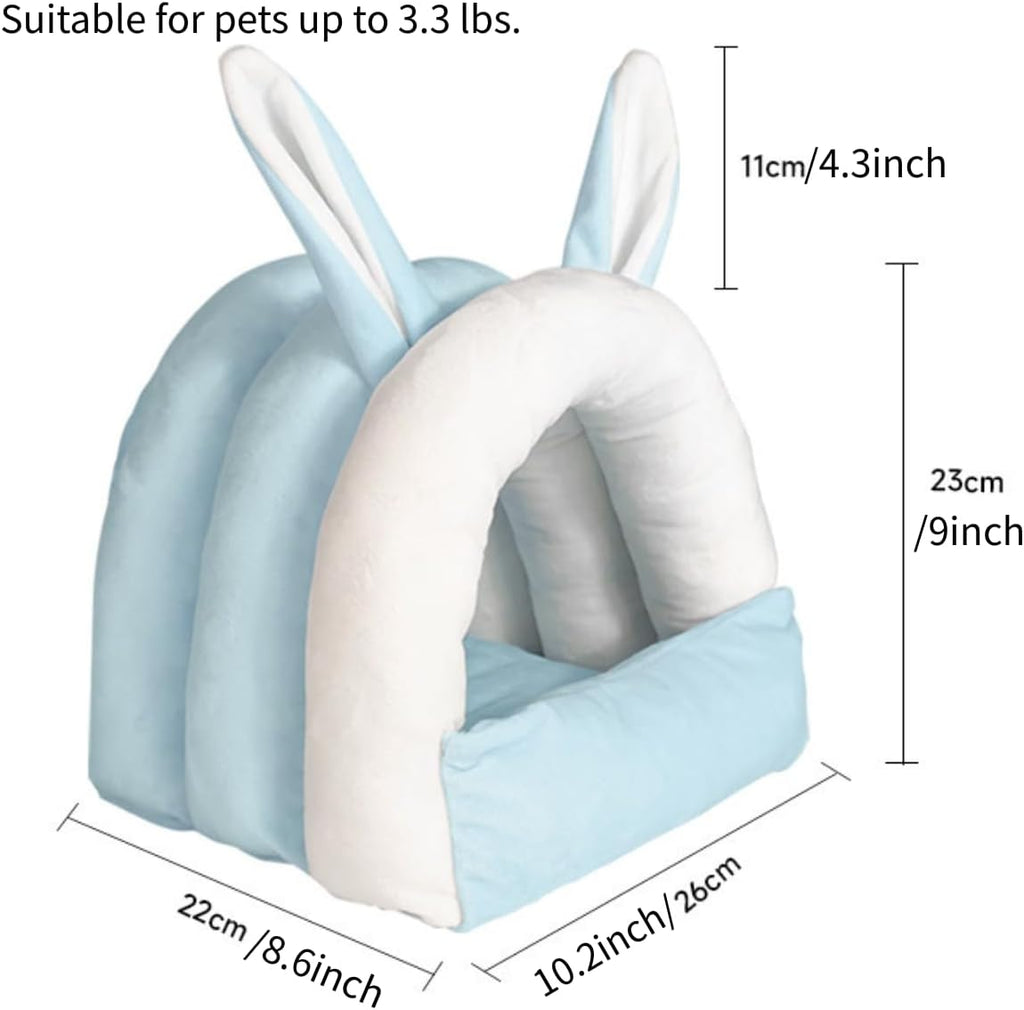 Adorable Bunny Bed Guinea Pig Hideout Warm Rabbit House Soft Cave Tent Washable Small Animal Nest (Blue)