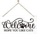 Welcome Sign for Front Door, Welcome Decor Wooden Hanging Sign for Cats Lover by corner+wind